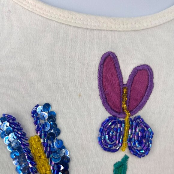 VINTAGE CARDUCCI EMBROIDERED BEADED SEQUIN FLORAL T-SHIRT TOP - M - Picture 4 of 11